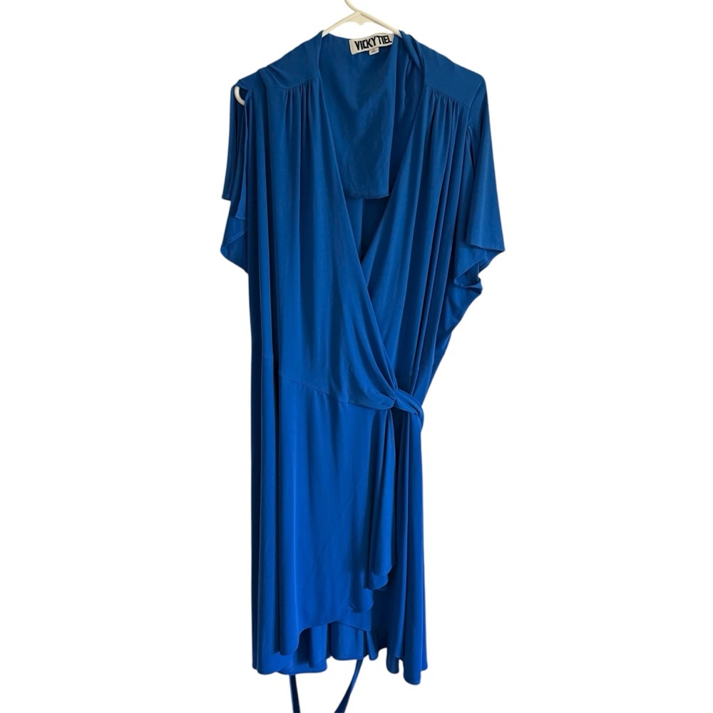 Vicky Tiel Women’s Size 3X Elegant Blue Wrap Long Dress Simple Neutral Casual